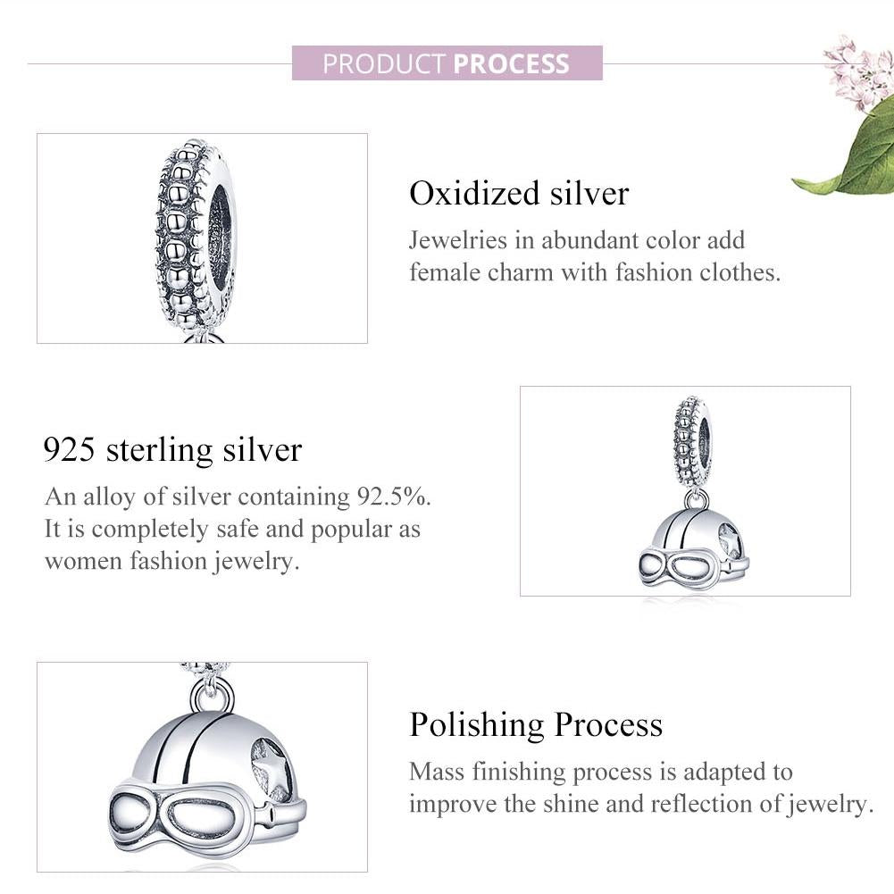 925 Sterling Silver Retro Helmet Pendant For Diy Bracelets & Necklaces 6