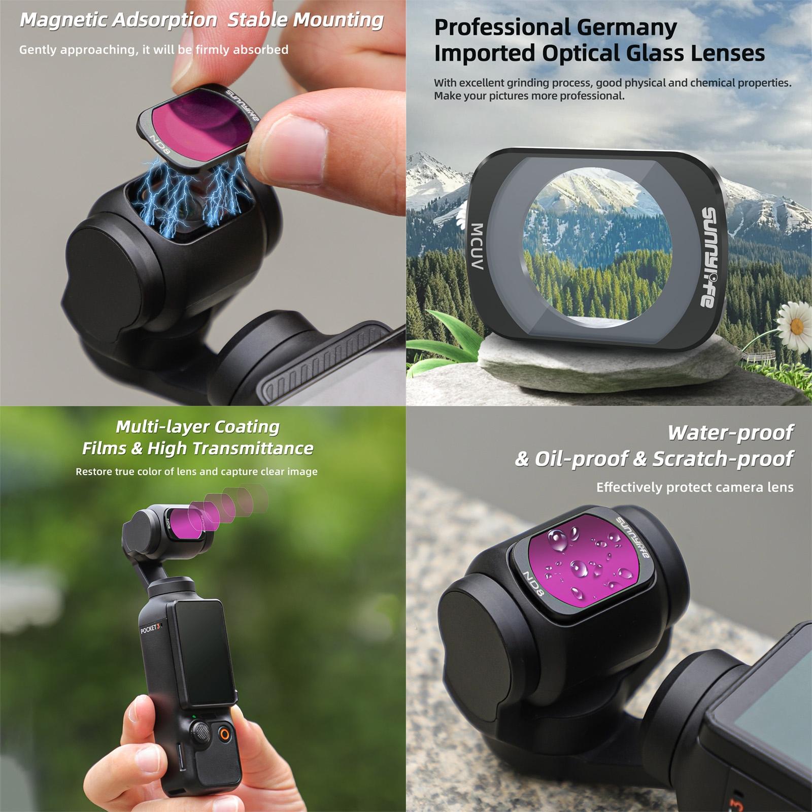 Sunnylife 3 In 1 Nd16 Camera Lens Filter For Dji Osmo Pocket No Gimbal Reset - 6 In 1 Uv Cpl Nd8-64 6