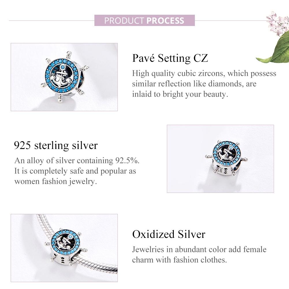 925 Sterling Silver Diy Boat Rudder Bracelet & Blue Beads 5