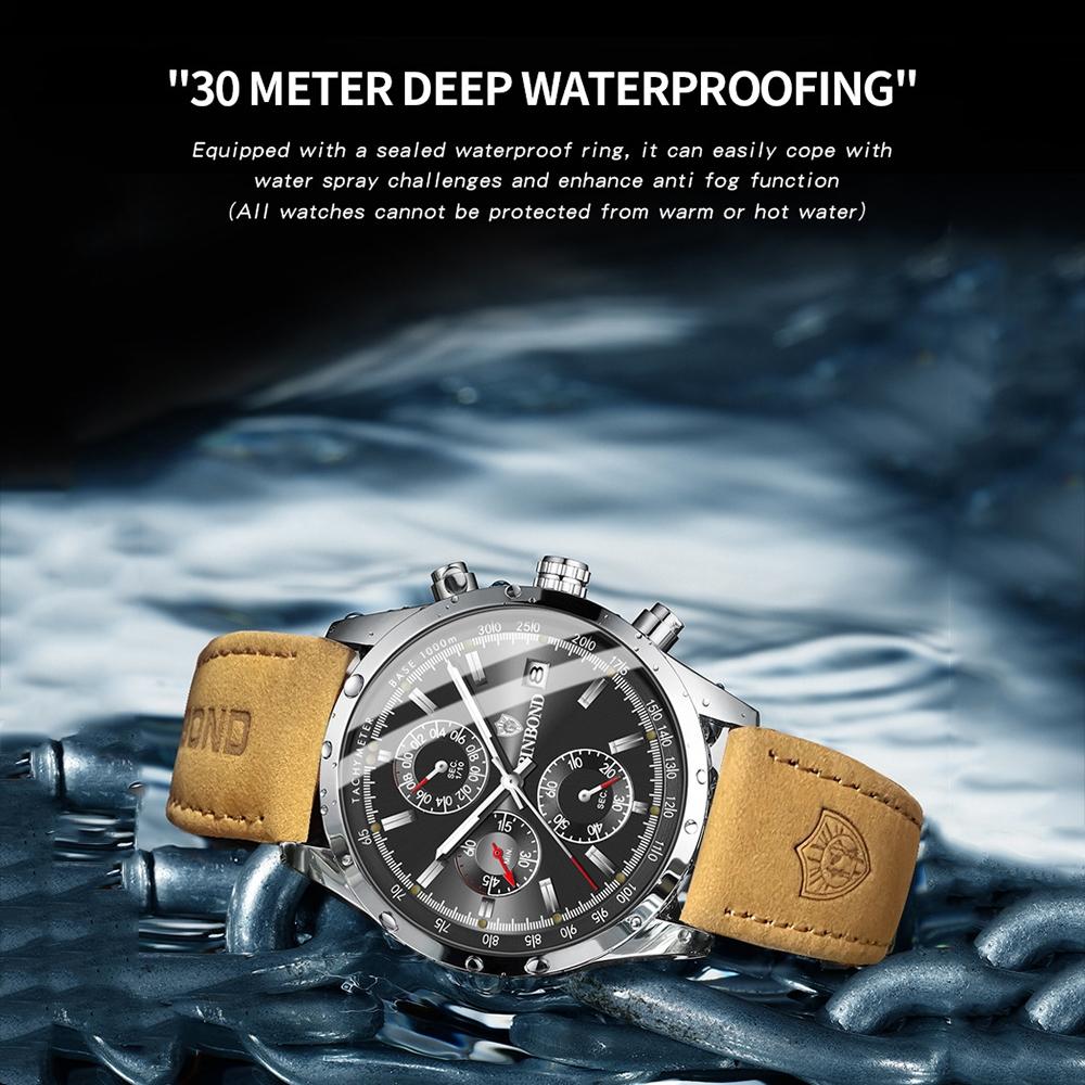 Waterproof Luminous Quartz Watch - Multifunctional 30m - Inter-Gold-White 7