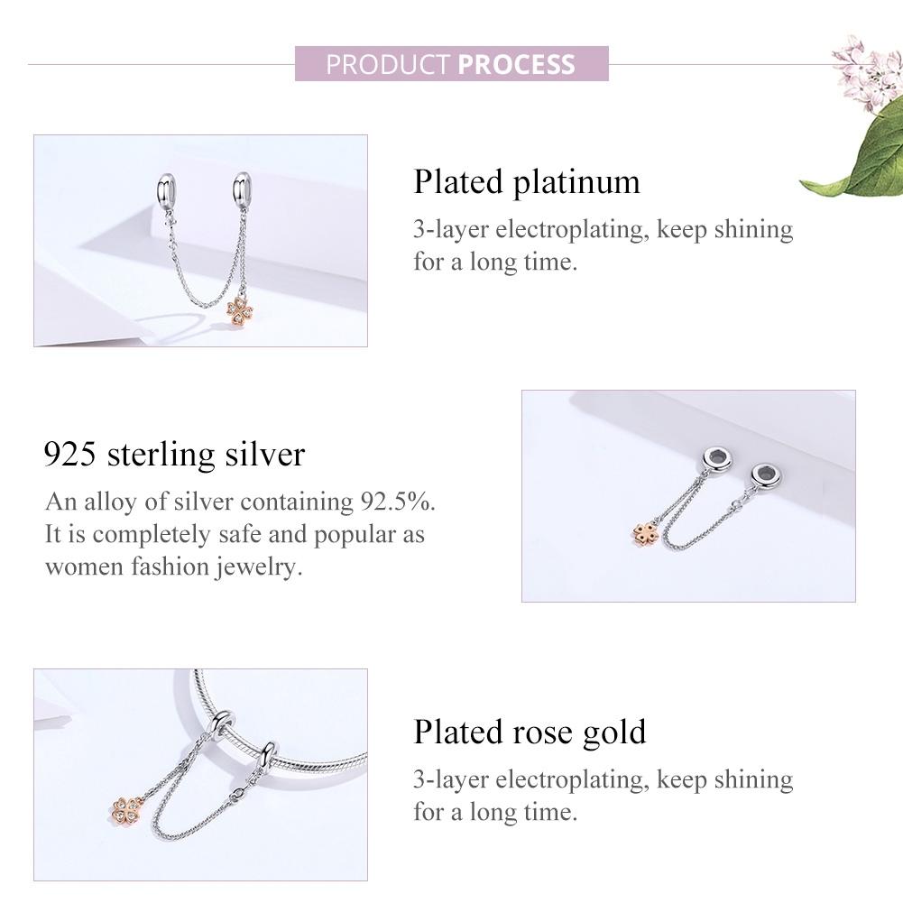 925 Sterling Silver Platinum Plated Clover Safety Chain For Diy Bracelets 5