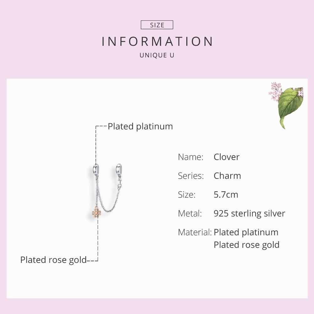 925 Sterling Silver Platinum Plated Clover Safety Chain For Diy Bracelets 6