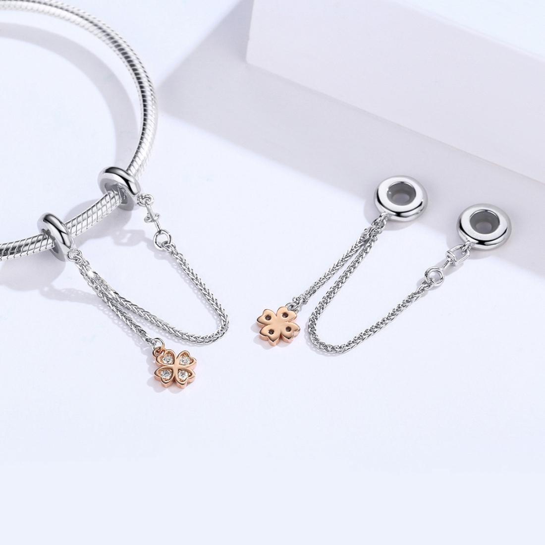 925 Sterling Silver Platinum Plated Clover Safety Chain For Diy Bracelets 7
