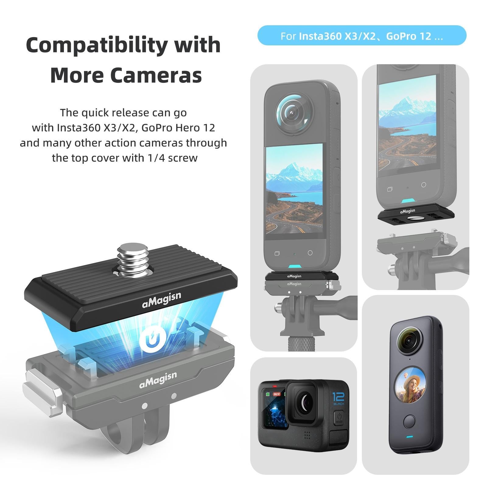 Metal Magnetic Quick Release Top Cover for Insta360 Ace / Pro / X3 / X2 / Gopro Hero12 8