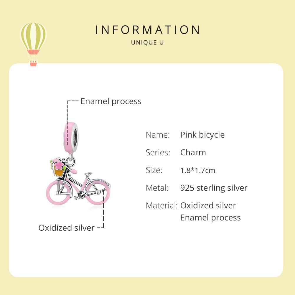 925 Sterling Silver Pink Bicycle Pendant For Bracelet Or Necklace 4