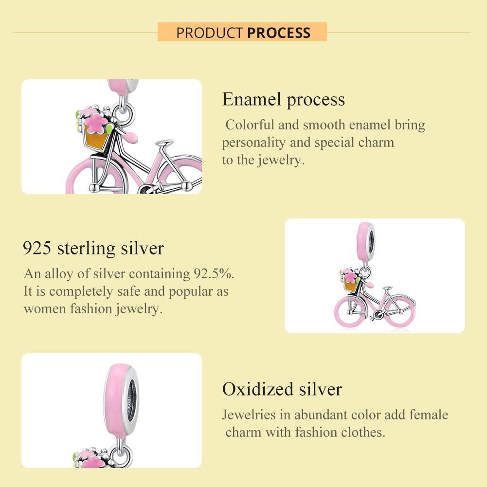 925 Sterling Silver Pink Bicycle Pendant For Bracelet Or Necklace 5