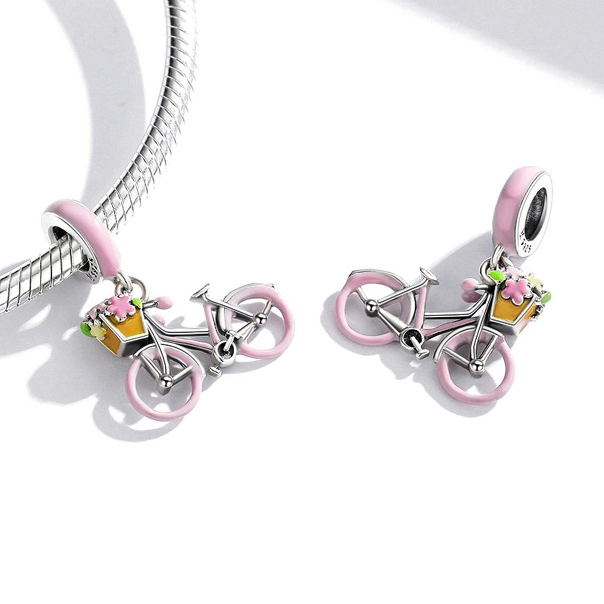 925 Sterling Silver Pink Bicycle Pendant For Bracelet Or Necklace 6