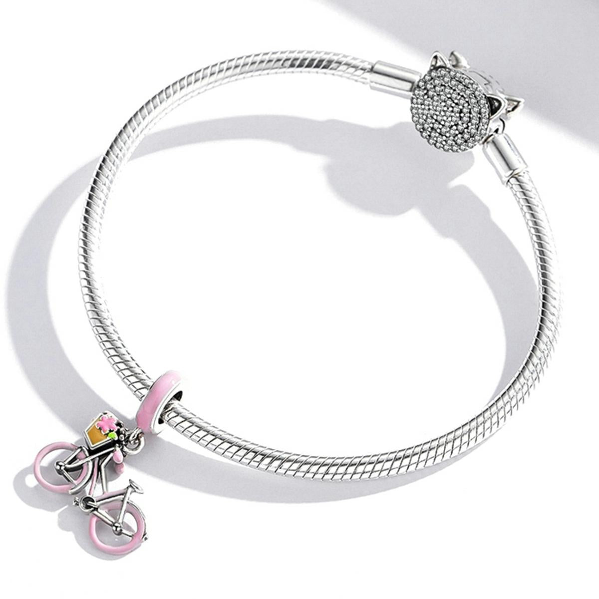 925 Sterling Silver Pink Bicycle Pendant For Bracelet Or Necklace 7