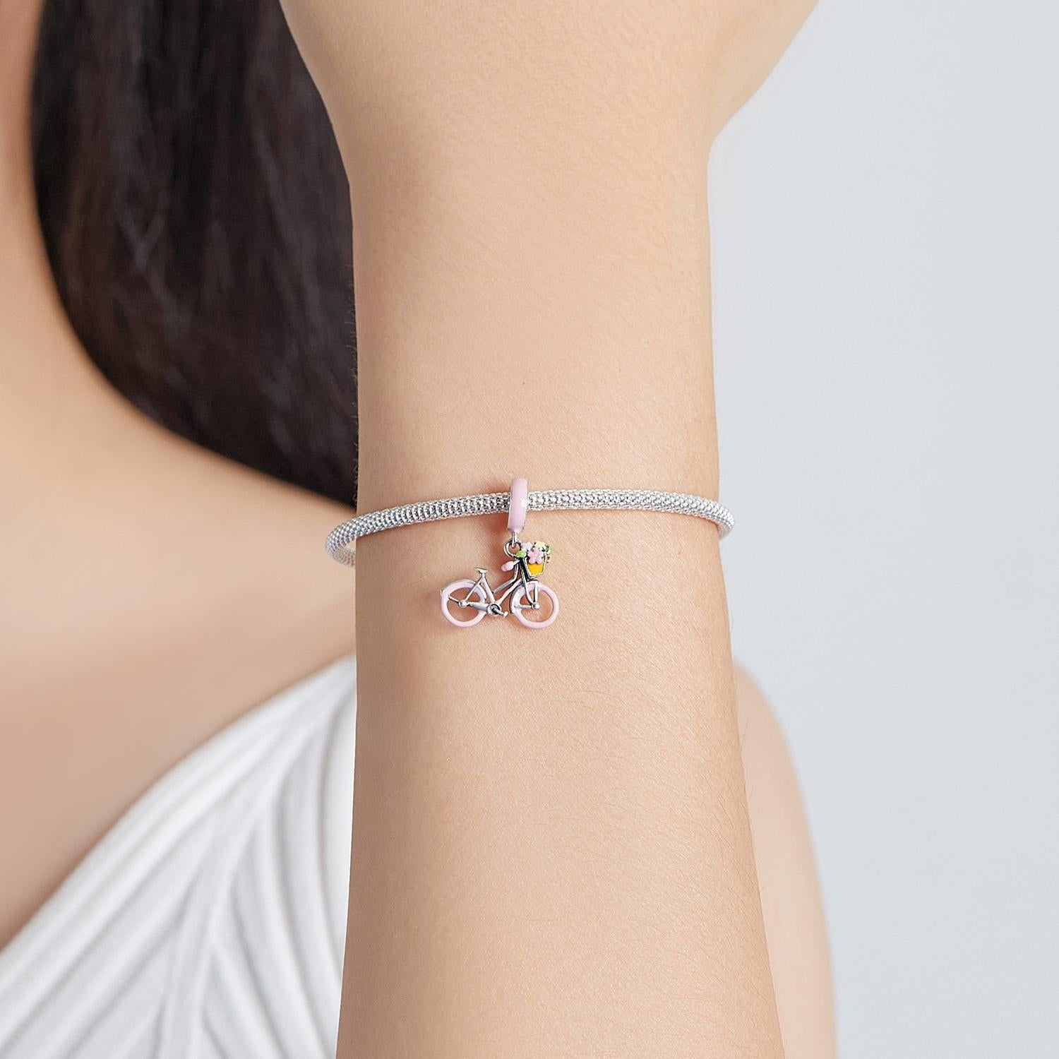 925 Sterling Silver Pink Bicycle Pendant For Bracelet Or Necklace 8