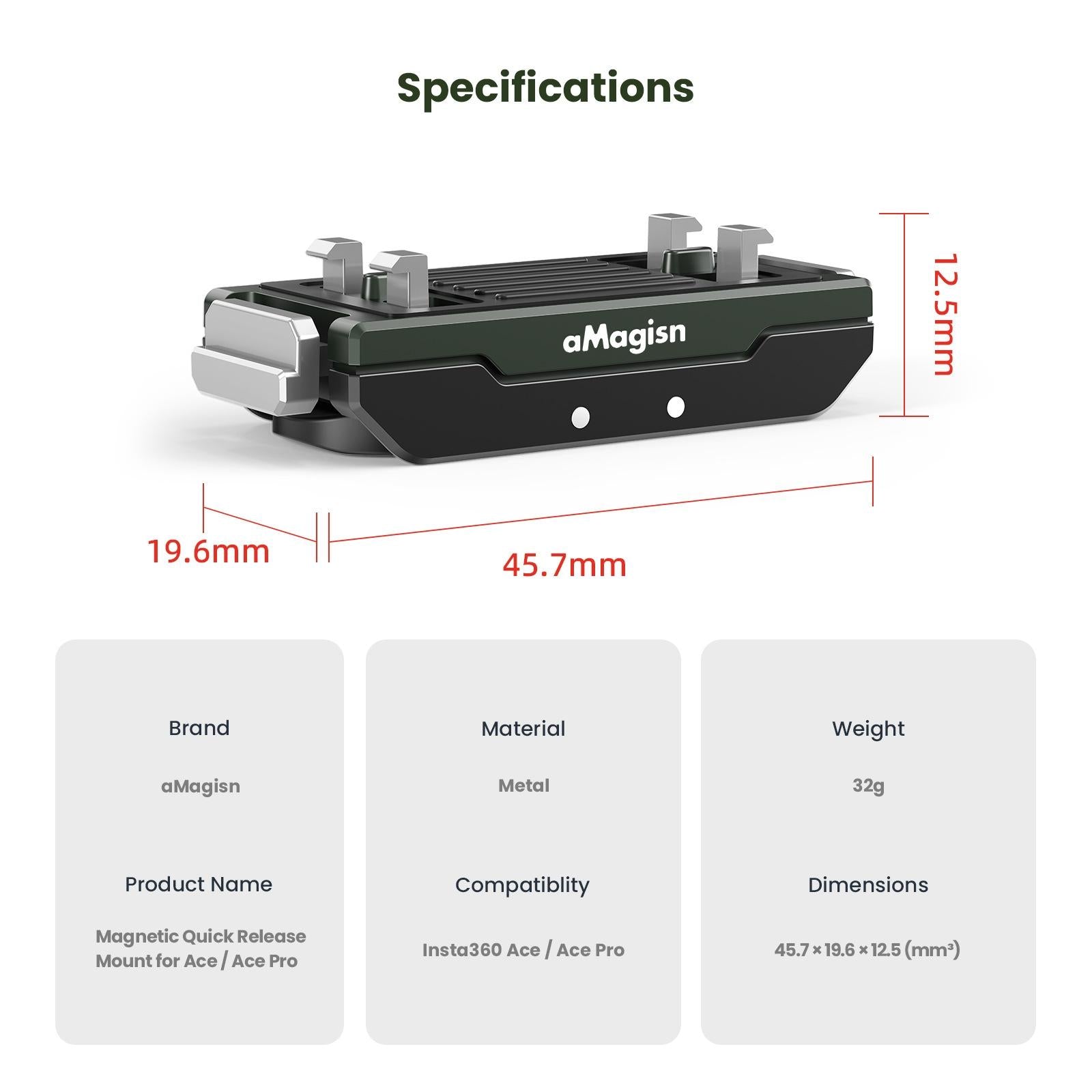 Amagisn Magnetic Quick Release for Insta360 Ace Pro Sports Camera 5