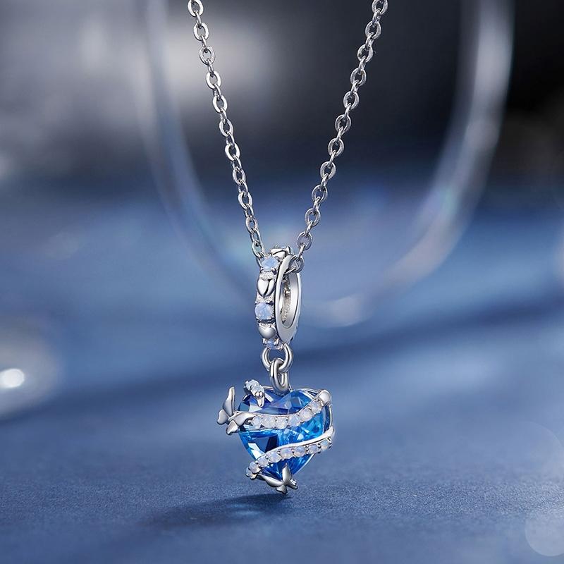 925 Sterling Silver Blue Magic Heart Necklace Pendant 3
