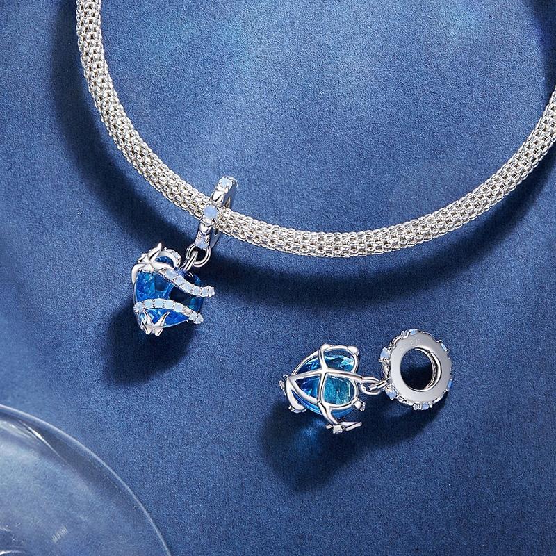 925 Sterling Silver Blue Magic Heart Necklace Pendant 4