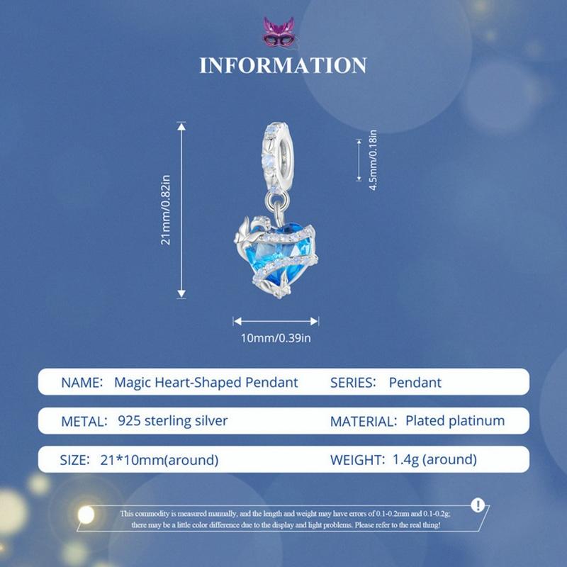 925 Sterling Silver Blue Magic Heart Necklace Pendant 6
