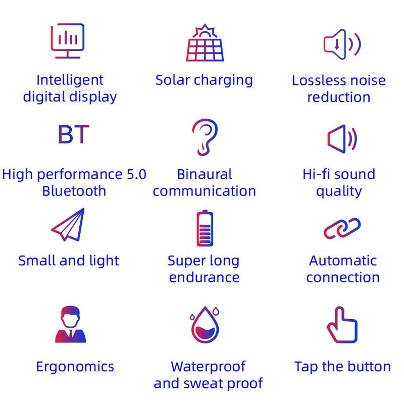 Mini Solar Sport Bluetooth Earphones with Charging Box 11