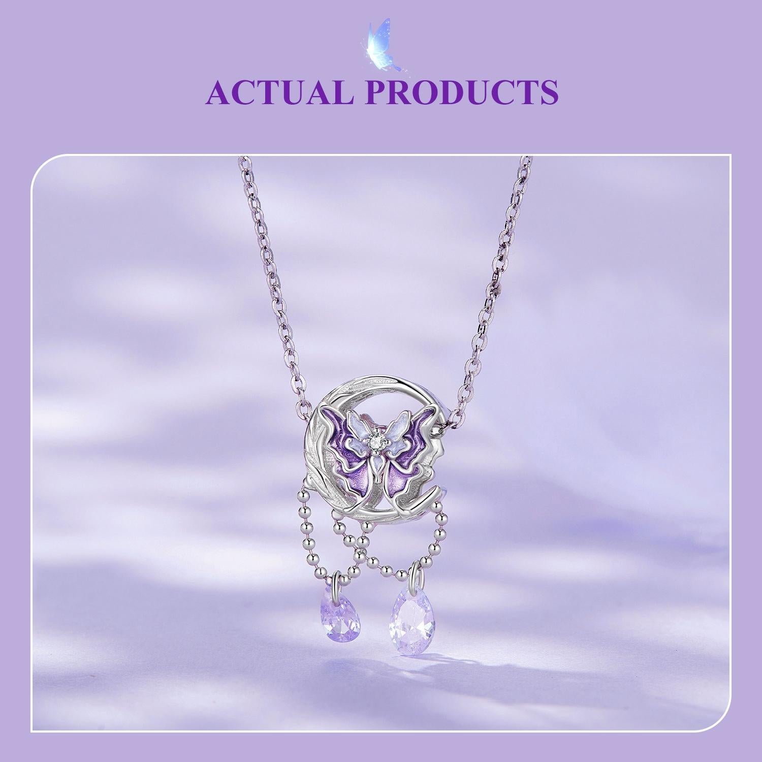 925 Sterling Silver Moon Butterfly Pendant Necklace 3