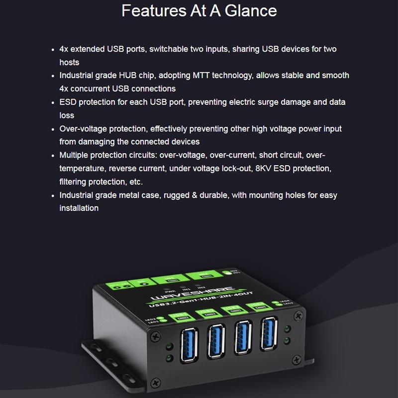 4-Port Usb 3.2 Hub With Dual Host Switching 5