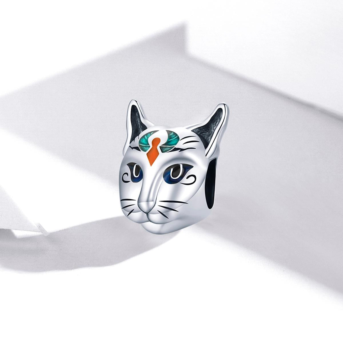 925 Sterling Silver Egyptian Cat God Bead For Diy Bracelet / Necklace 3