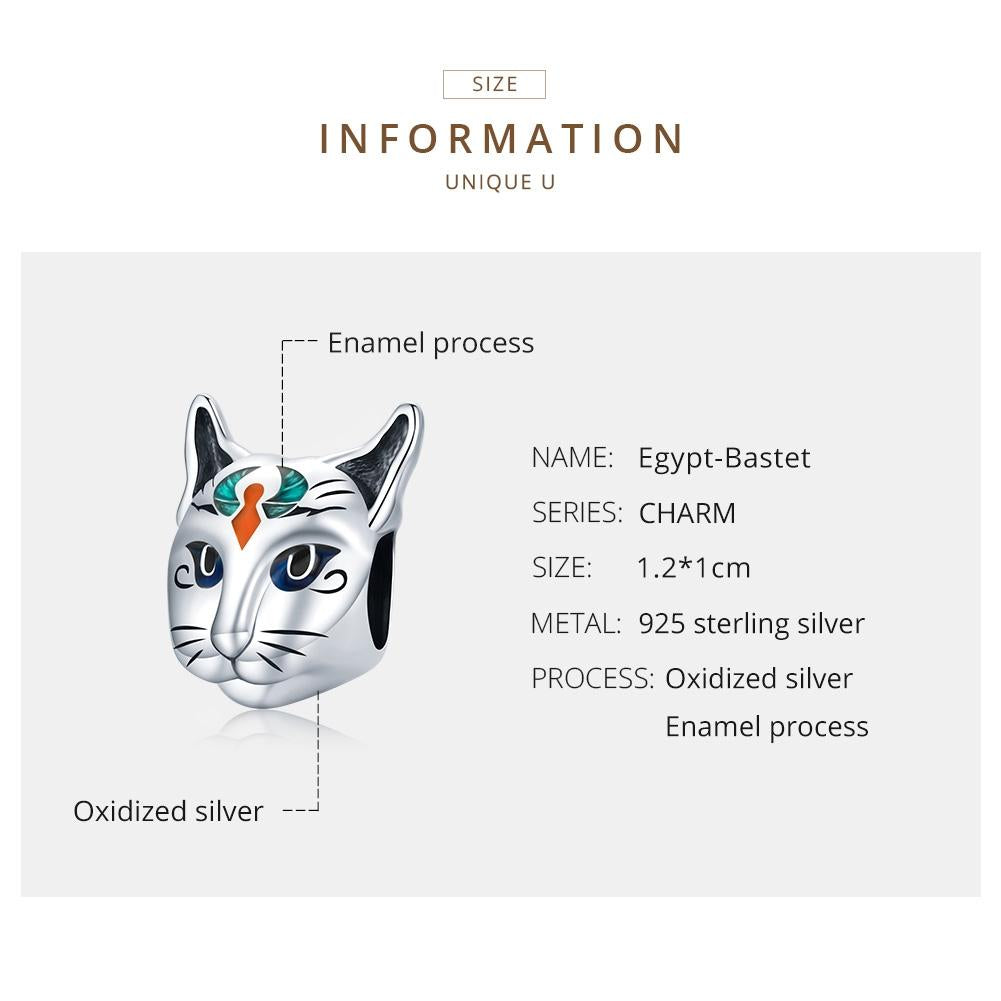 925 Sterling Silver Egyptian Cat God Bead For Diy Bracelet / Necklace 4