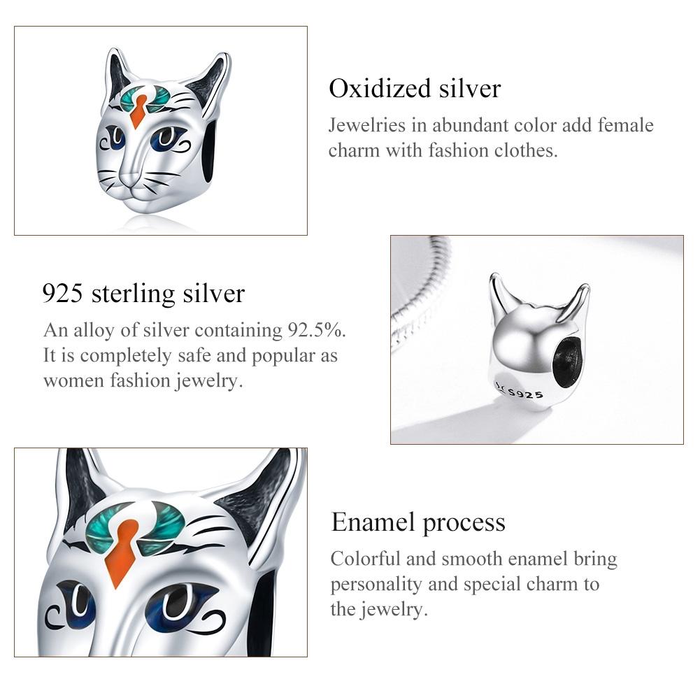 925 Sterling Silver Egyptian Cat God Bead For Diy Bracelet / Necklace 5