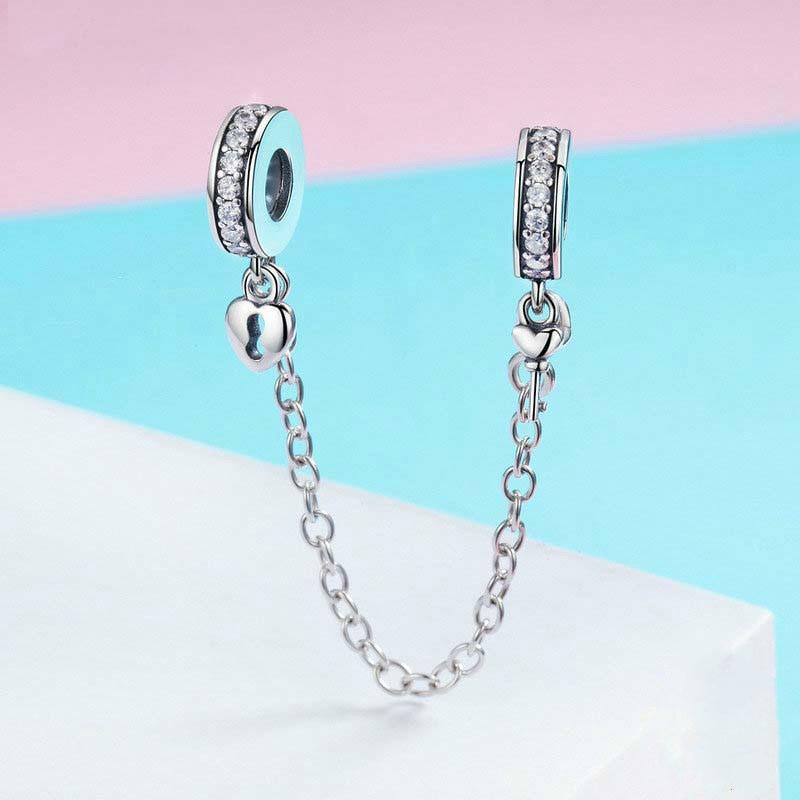 925 Sterling Silver Stackable Heart Pendant Safety Chain In 3