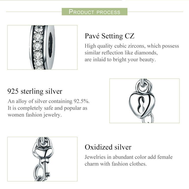 925 Sterling Silver Stackable Heart Pendant Safety Chain In 5