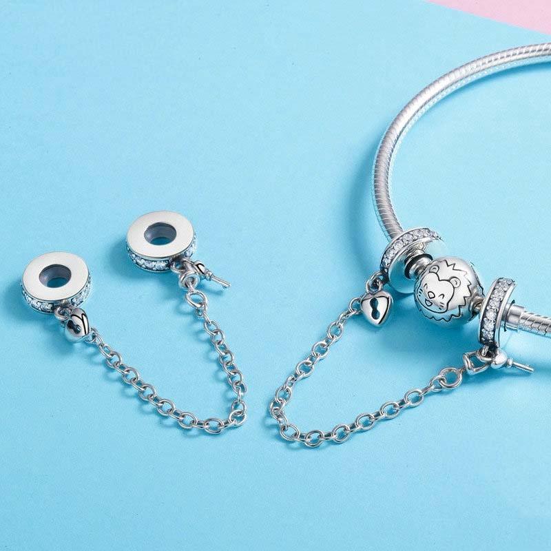 925 Sterling Silver Stackable Heart Pendant Safety Chain In 6