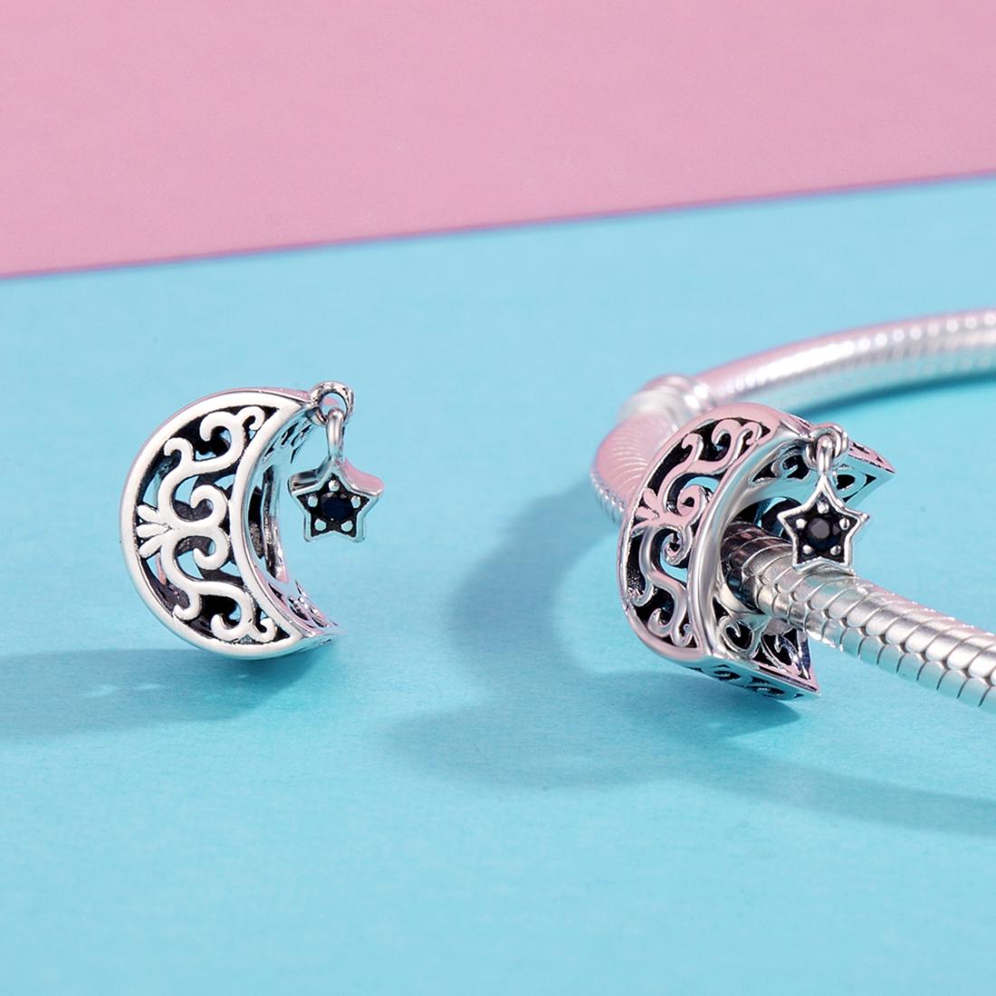 925 Sterling Silver Diy Star & Moon Bead 6
