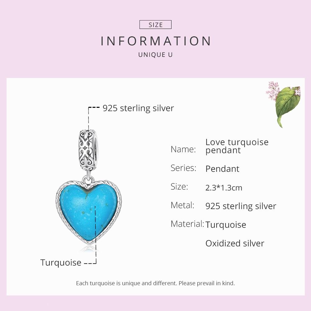 925 Sterling Silver Turquoise Heart Pendant For Diy Bracelets & Necklaces 4