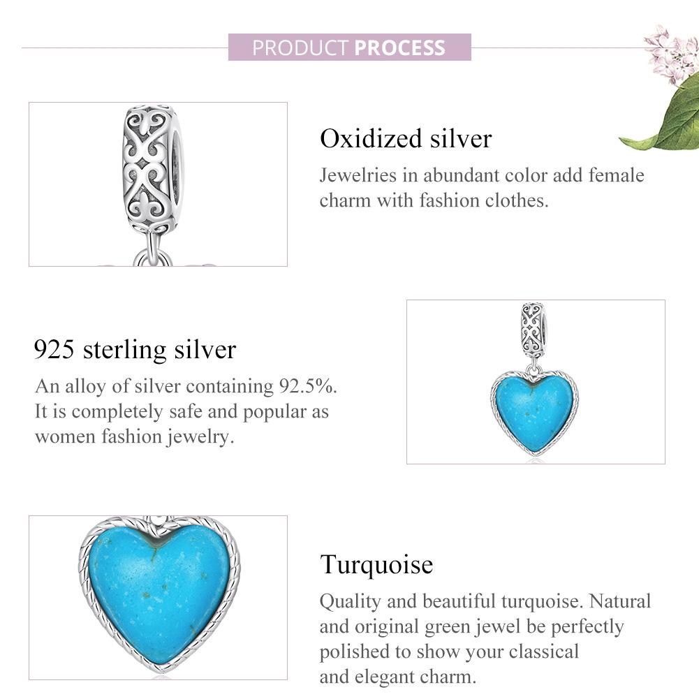 925 Sterling Silver Turquoise Heart Pendant For Diy Bracelets & Necklaces 5