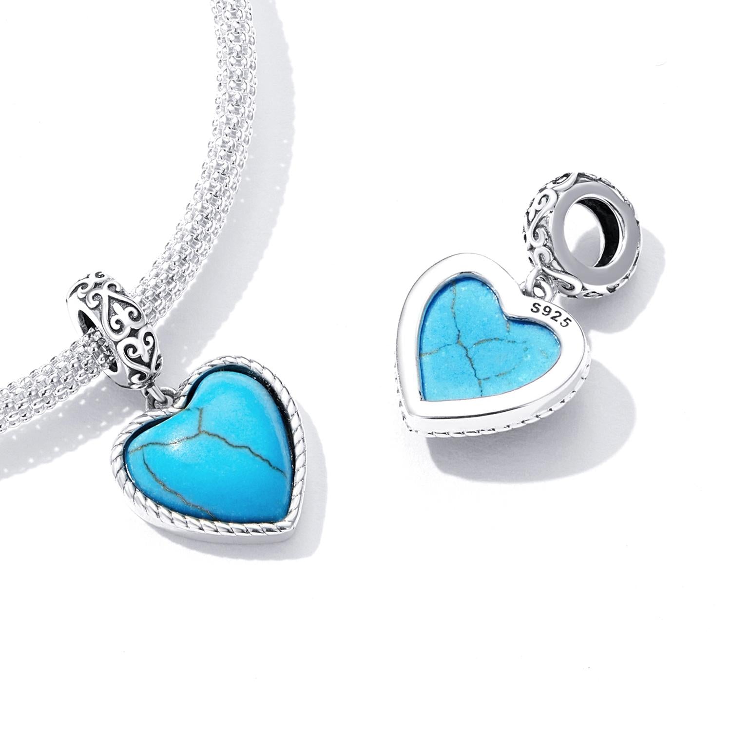 925 Sterling Silver Turquoise Heart Pendant For Diy Bracelets & Necklaces 6