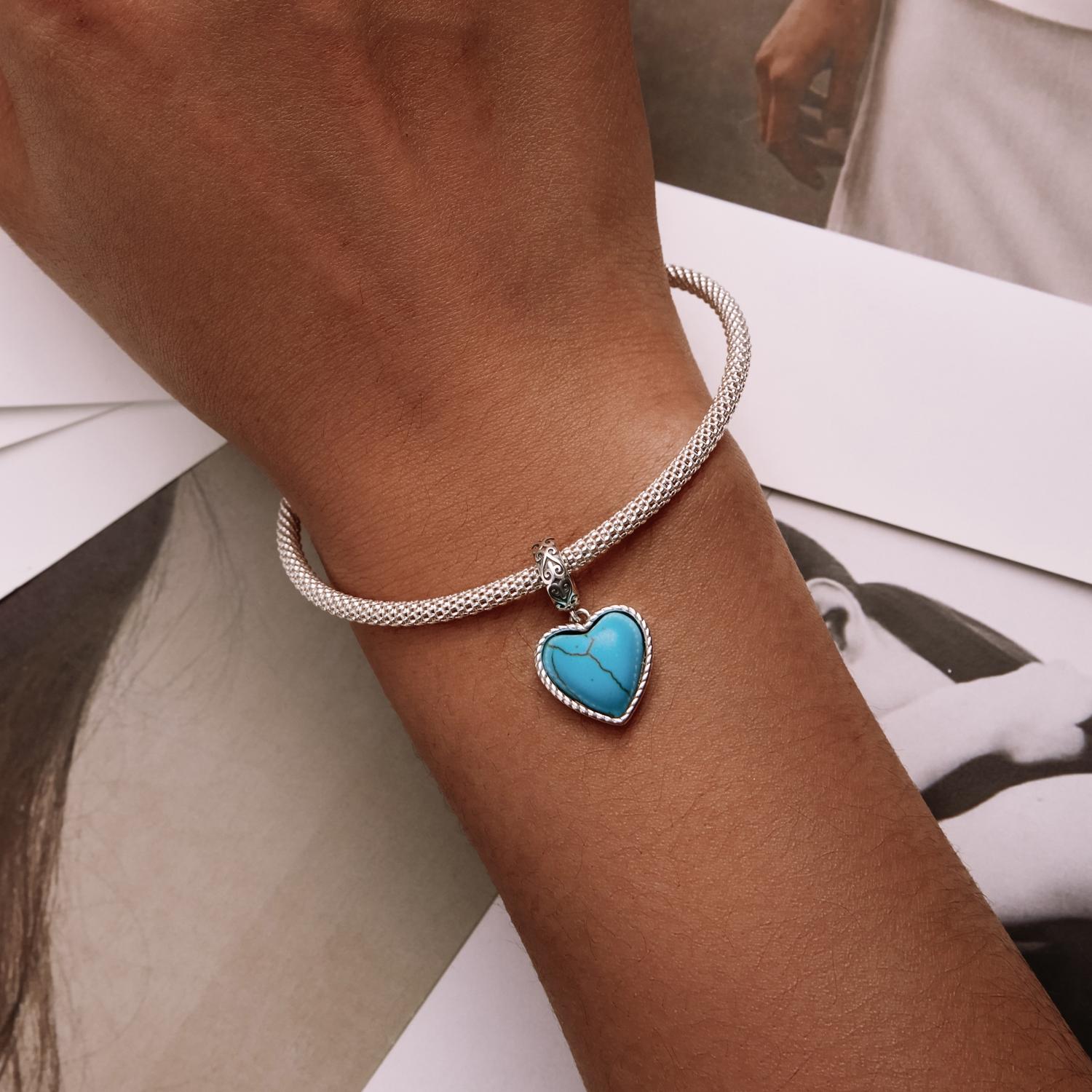 925 Sterling Silver Turquoise Heart Pendant For Diy Bracelets & Necklaces 8