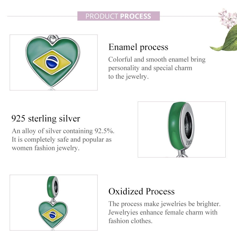 925 Sterling Silver Brazilian Flag Pendant Bracelet / Necklace Accessory 4