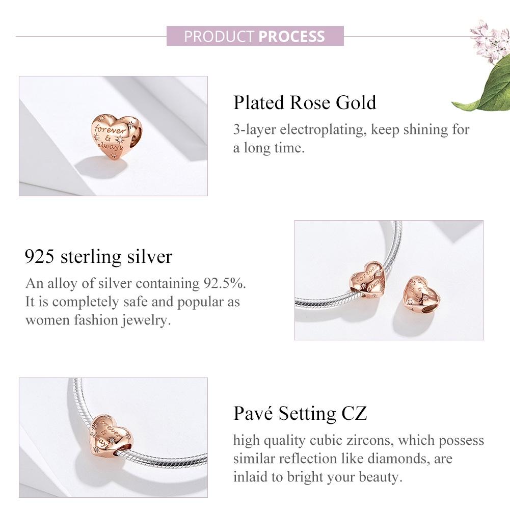 925 Sterling Silver Golden Heart Loose Beads For Diy Bracelets 5