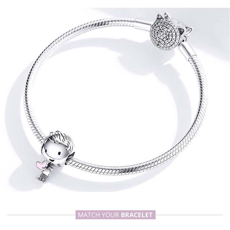 925 Sterling Silver Childhood Boy Beaded Bracelet Diy Accessory 7