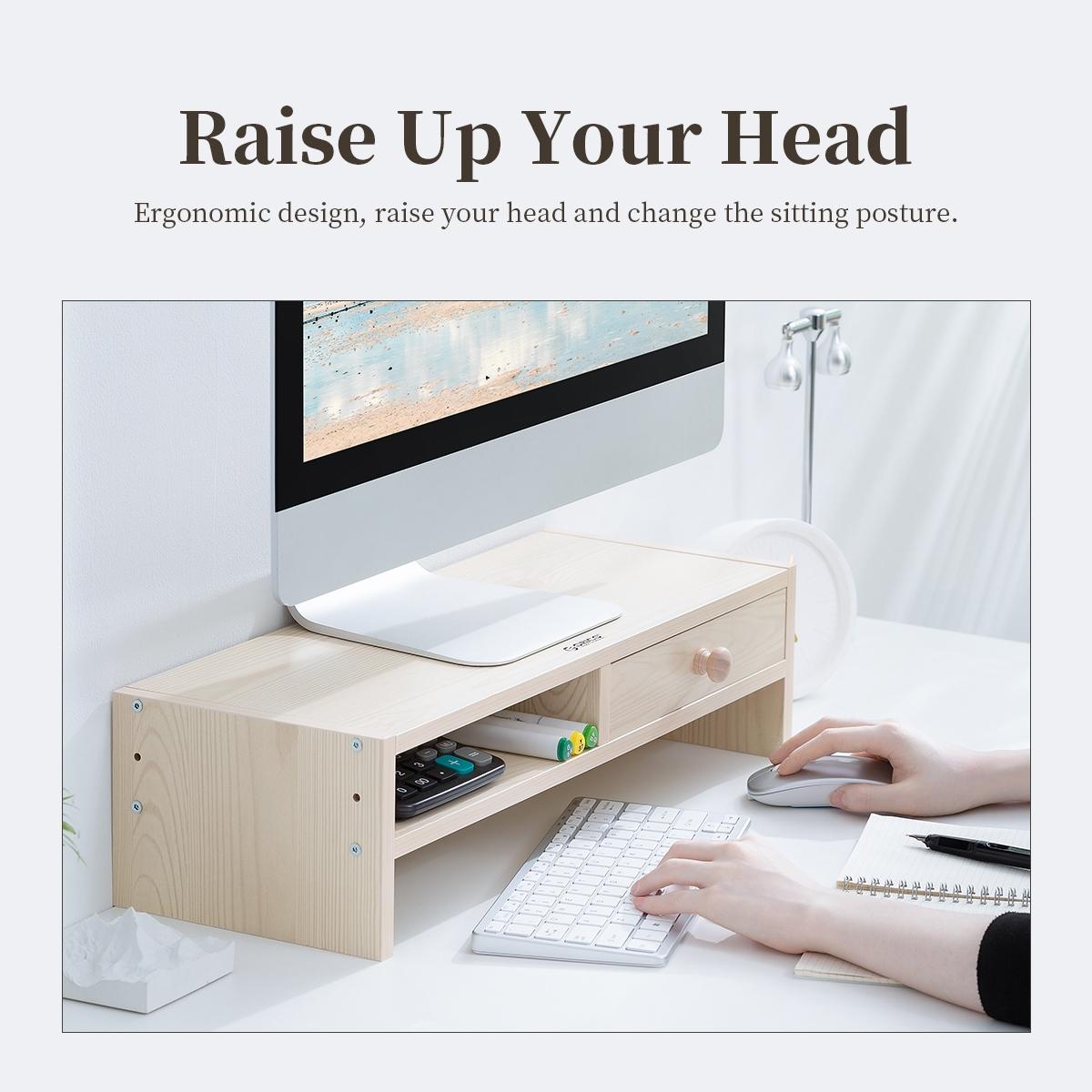 Wood Grain 2-tier Monitor Stand with Partition 9
