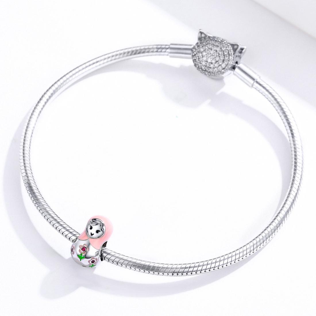 925 Sterling Silver Russian Doll Beaded Bracelet 8