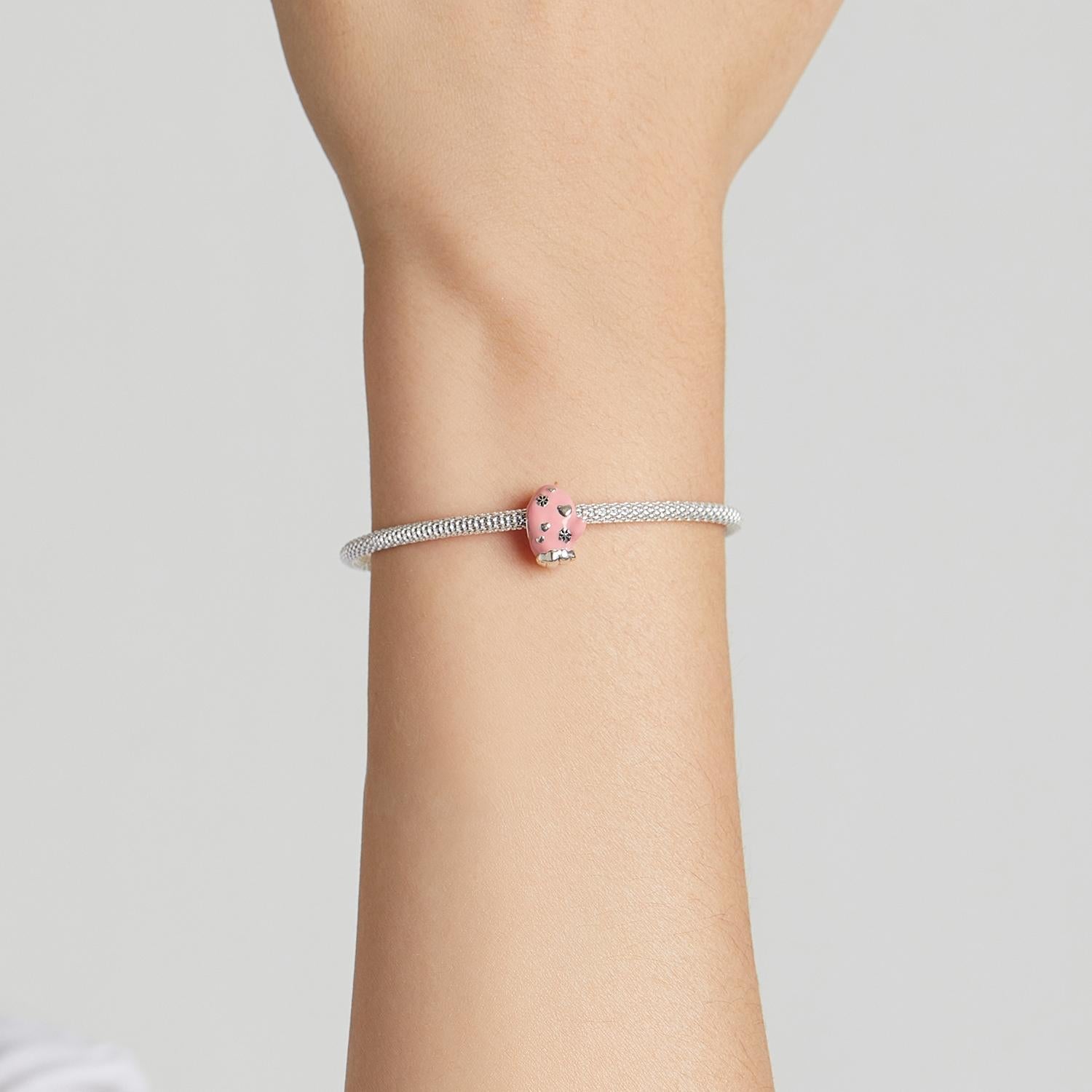 925 Sterling Silver Diy Pink Beaded Bracelet / Necklace Set 8