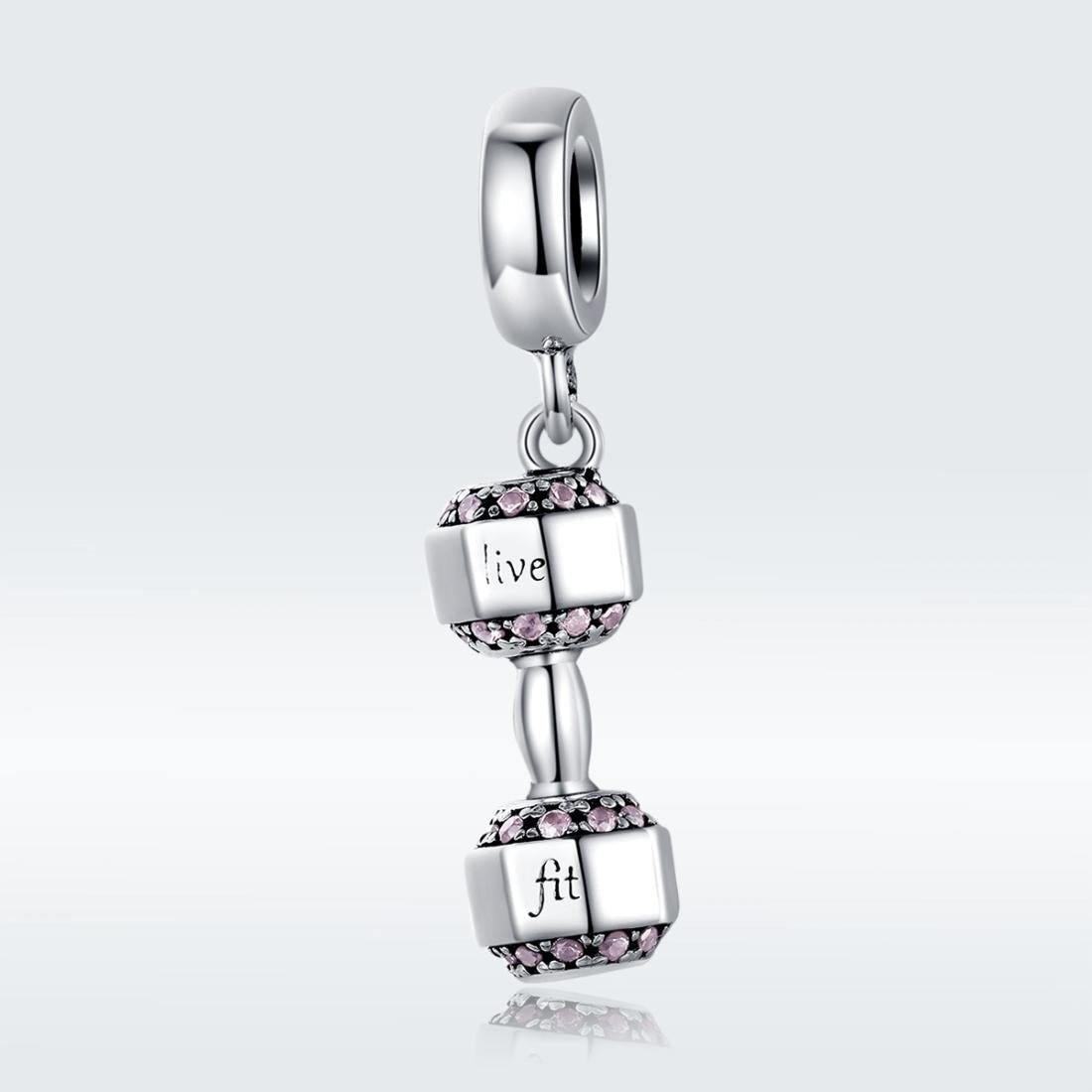 925 Sterling Silver Fitness Dumbbell Pendant For Diy Bracelets 3