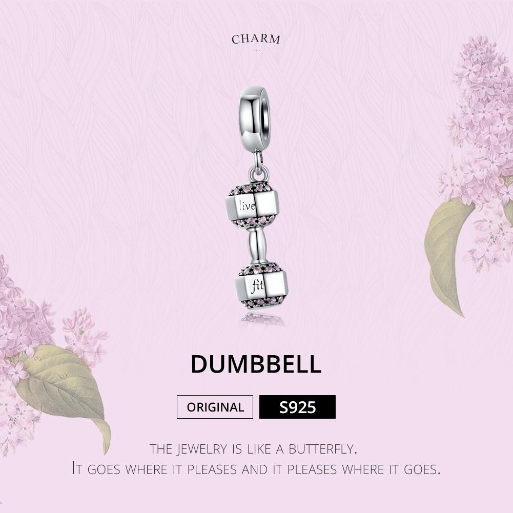 925 Sterling Silver Fitness Dumbbell Pendant For Diy Bracelets 4