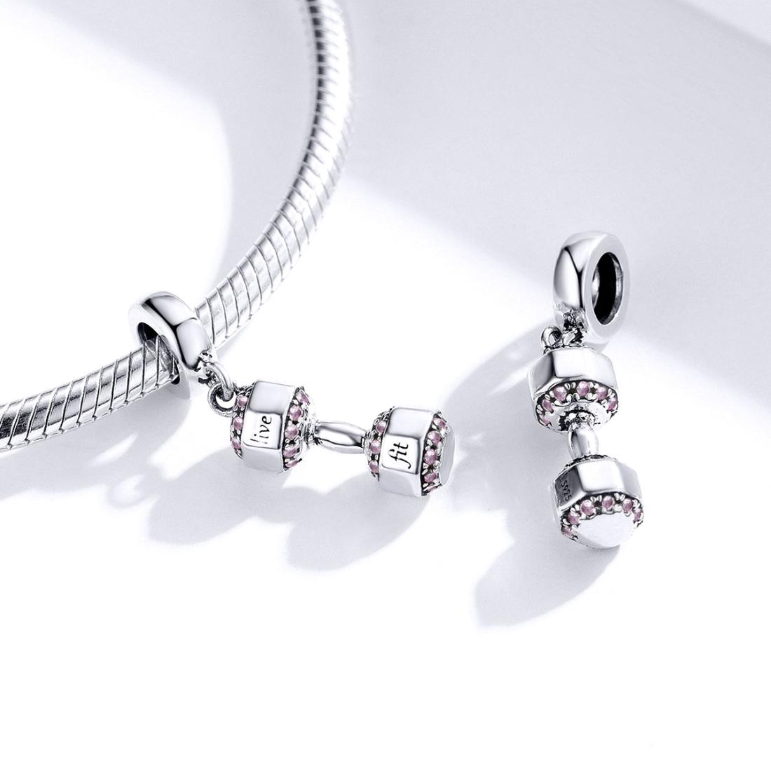 925 Sterling Silver Fitness Dumbbell Pendant For Diy Bracelets 6