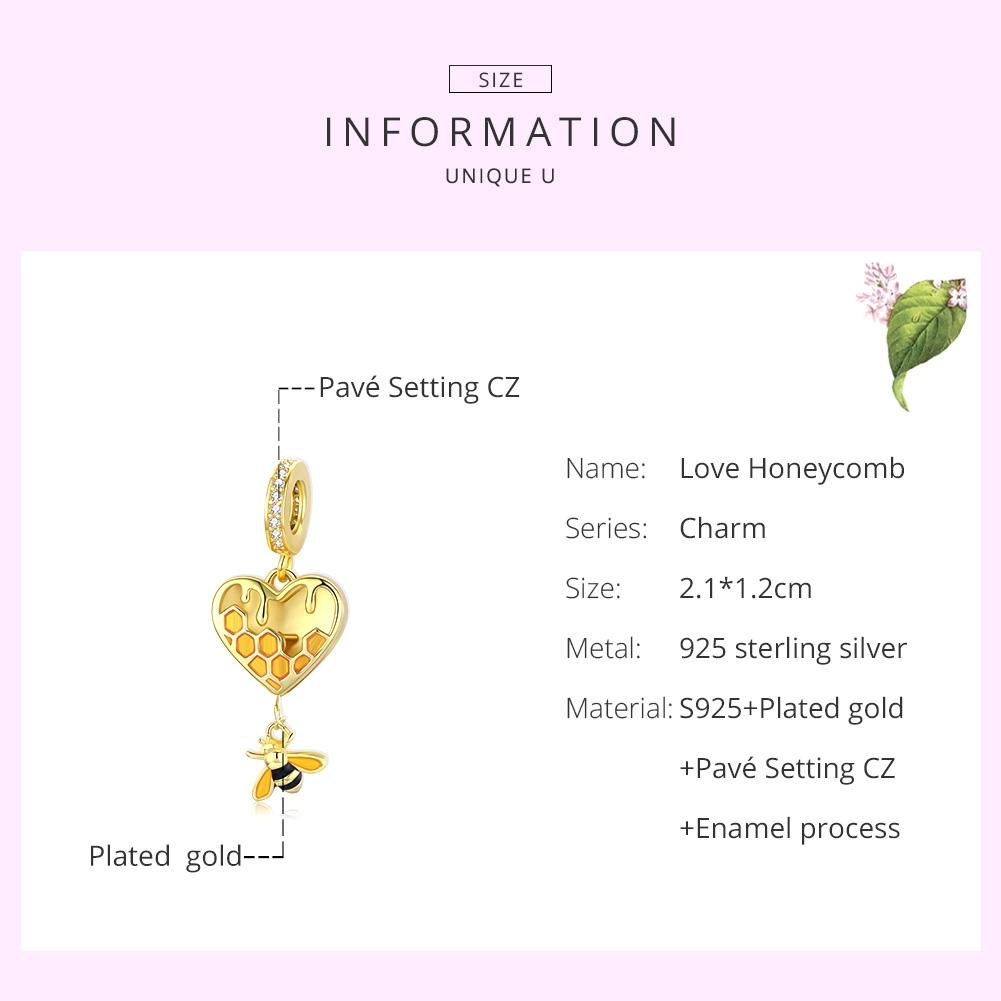 925 Sterling Silver Heart Honeycomb Bee Pendant For Bracelet Or Necklace 4