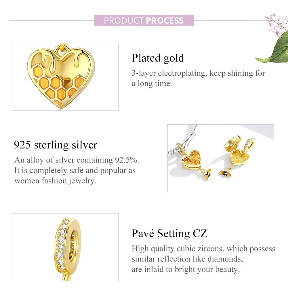 925 Sterling Silver Heart Honeycomb Bee Pendant For Bracelet Or Necklace 5