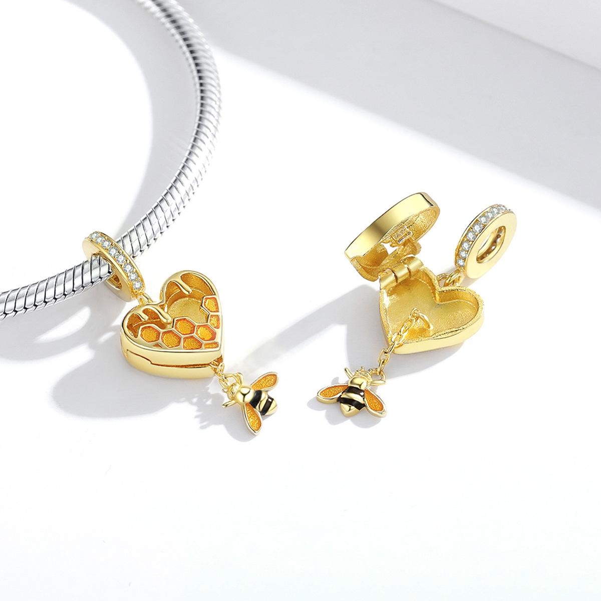 925 Sterling Silver Heart Honeycomb Bee Pendant For Bracelet Or Necklace 6