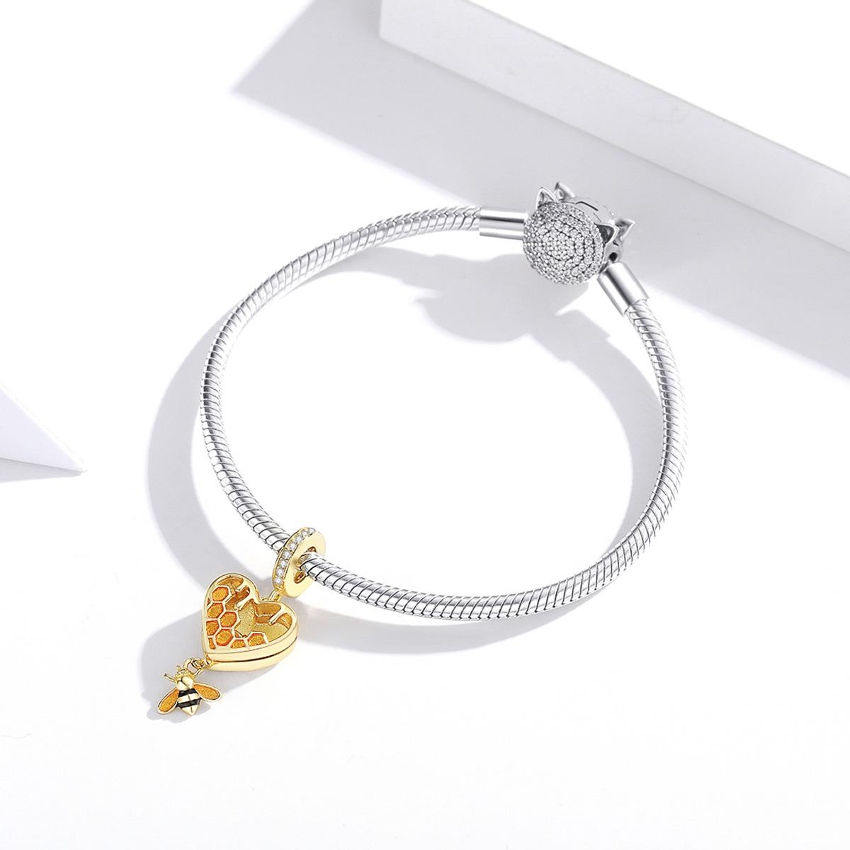925 Sterling Silver Heart Honeycomb Bee Pendant For Bracelet Or Necklace 7