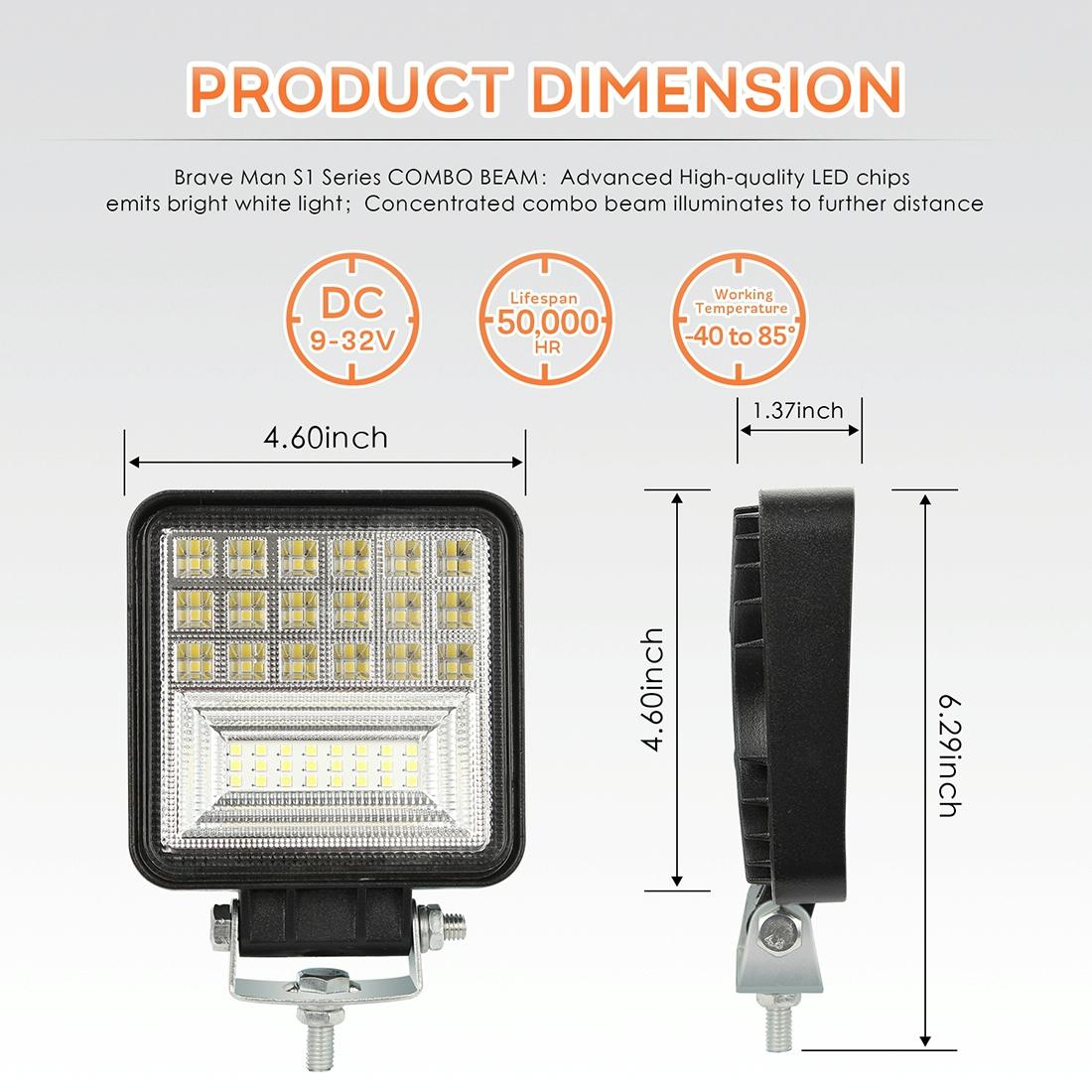2 Pcs 4 Inch 20W Spot / Flood Light White Light Square - Shaped Waterproof Car Suv Work Lights Spotlight Led Bulbs Dc 9 - 30V 3