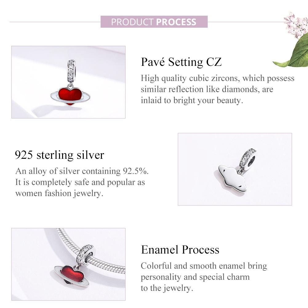 925 Sterling Silver Red Love Planet Pendant For Diy Bracelets 5