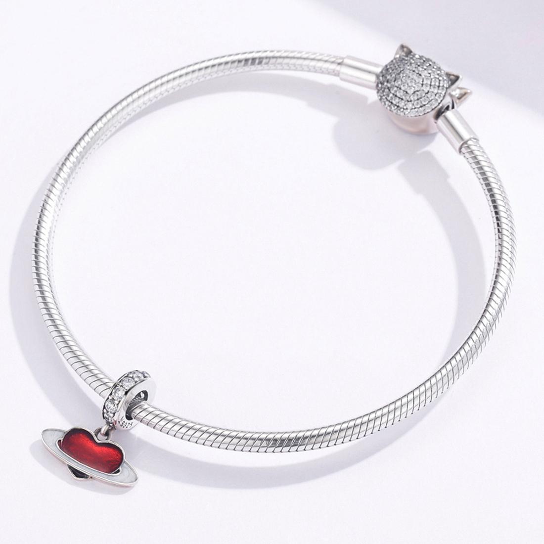 925 Sterling Silver Red Love Planet Pendant For Diy Bracelets 8