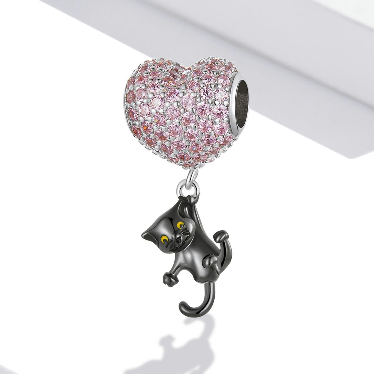 925 Sterling Silver Heart Cat Pendant For Diy Bracelets & Necklaces 3