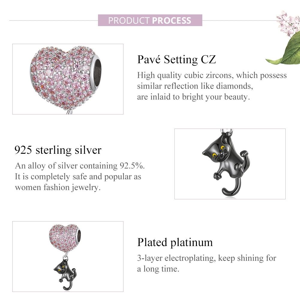 925 Sterling Silver Heart Cat Pendant For Diy Bracelets & Necklaces 4