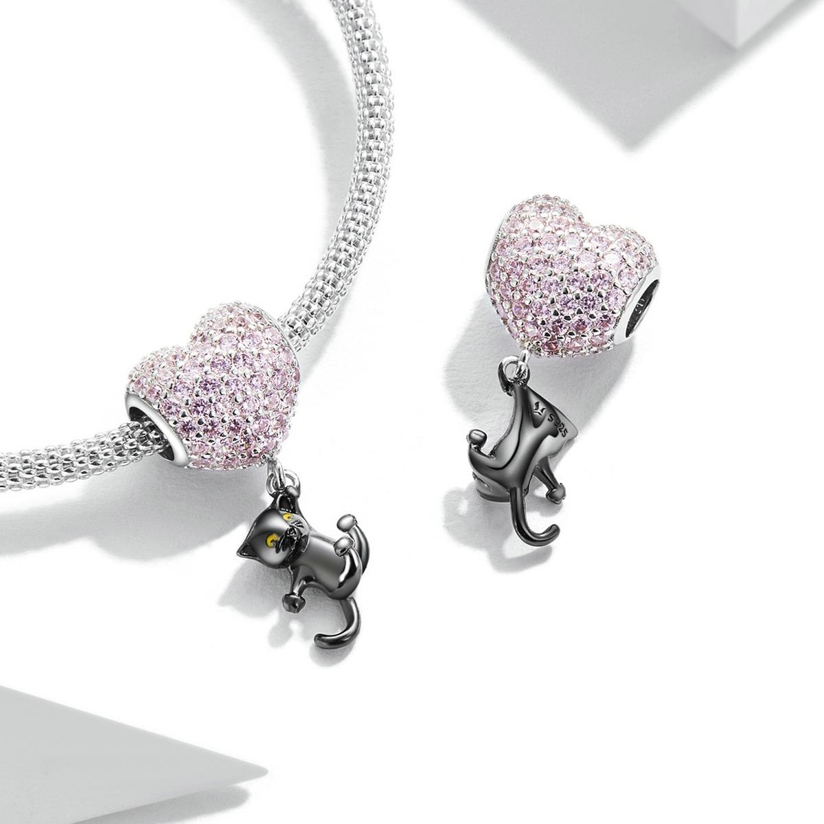 925 Sterling Silver Heart Cat Pendant For Diy Bracelets & Necklaces 5